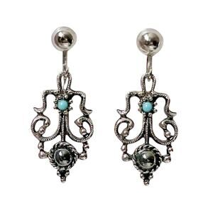 Vintage Avon Faux Turquoise Silver Tone Dangle Earrings